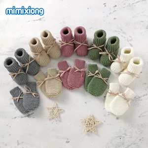 Mimixiong Baby Schoenen Glovers Sets Lint Knoop Gebreide Casual 0-24 Maand Pasgeboren Baby Wanten Baby Schoenen Sok