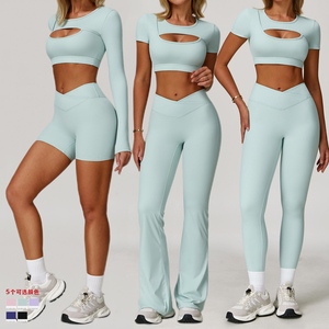 Set di Yoga 5 pezzi con Logo personalizzato all'ingrosso Set da donna <span class=keywords><strong>Fitness</strong></span> nudo a forma di V a forma di shock - Product Image 1