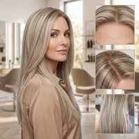 Peluca Judía Realista Multidireccional con Encaje en la Parte Superior y Reflejos, Sheitel de Aspecto Natural para Modestia y Moda