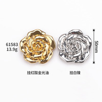 Desain baru 50mm kancing Metal mawar emas Zinc Ally kualitas tinggi pabrik menjahit pada kancing logam bunga besar untuk mantel