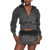 KY Ensemble 2 pièces pour femmes Automne Sweat à capuche zippé court et Mini jupe avec poches Design Tenue décontractée