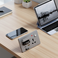 Panel de Enchufes Multifuncional de 13A con Cable Retráctil USB de 20W de Carga Rápida, Interruptor de Enchufe de Pared Universal de Bronce Fosforoso