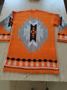 <span class=keywords><strong>Cardigan</strong></span> a maniche lunghe in maglia Jacquard azteca <span class=keywords><strong>arancione</strong></span> personalizzabile per donna maglione occidentale di Halloween - Product Image 3