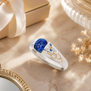 Anello a Nido d'Ape Blu per Donne, Gioiello da Dito Elegante e Minimalista in Stile Europeo e Americano - Product Image 4
