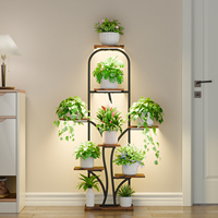 Support à plantes en métal et bois écologique à 8 niveaux avec éclairage de croissance, étagère multifonction haute pour pots de fleurs d'intérieur pour salon