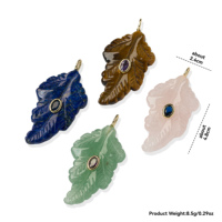 Pendentif Feuille en Pierre Précieuse Sculptée à la Main au Design Élégant, Incrustation de Quartz Rose, Œil de Tigre, Lapis Lazuli et Zircon Cubique, Breloque pour Création de Bijoux DIY