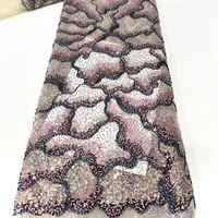Tissu en dentelle florale de haute qualité pour mariée, maille française, sequins, ruban brodé, perles, tulle 100% polyester soluble dans l'eau
