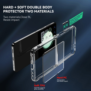 Funda Transparente Rígida de PC para Teléfono <span class=keywords><strong>Samsung</strong></span> Galaxy Z <span class=keywords><strong>Flip</strong></span> 7 4 3 ZFlip7 Flip6 Flip5, Carcasa Ultra Transparente Antigolpes con Parachoques de TPU - Product Image 5