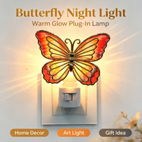 Lámpara de Noche LED con Diseño de Mariposa Colorida Estilo Vitral, Enchufe de Pared, Decoración para el Hogar y Dormitorio, Venta al por Mayor, Regalo Personalizado