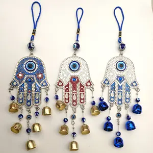 Fatima Hand Wind Chimes Pendurados Ornamentos Azuis Evil Eyes Metal Wind Chimes Ao Ar Livre Hamsa Garden Wall Hanging Decoração