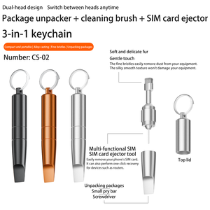 Herramienta de Llavero 2026 con Triple Función: Extractor de <span class=keywords><strong>Tarjeta</strong></span> SIM + Abrepaquetes + Cepillo de Limpieza, Portátil, de Aleación de Aluminio - Product Image 1