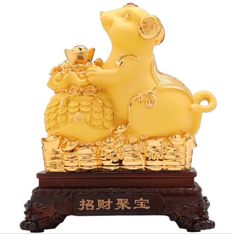 24K Golden色Chinese ZodiacラットGolden Resin Collectible Figurines Table Decor Statue