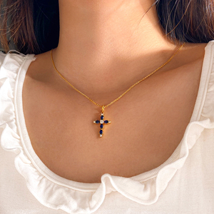 18K Gold Plated Brass Marquise CZ <b>Cross</b> Pendant Necklace Unisex Classic Religious Christian Daily Wear Jewelry Wholesale - Product Image 4