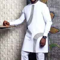 CCY Vintage Blanc Ethnique Africain Boubou Homme Musulman Vêtement Islamique Ramadan Jalabiya pour Hommes Qamis Homme Musulman