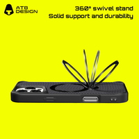 ATB Sai Shell Fibre de Carbone 360 °   Étui de téléphone portable avec support rotatif pour iPhone et Samsung