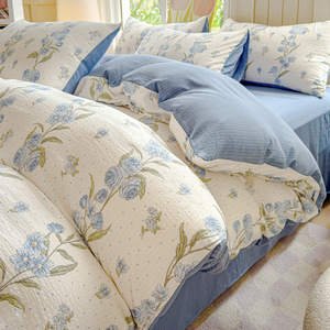 Juego de cama de algodón Jacquard de cuatro piezas con flores Pastoral francesa, Sábana de dormitorio de tres piezas de grado infantil materno, funda de almohada - Product Image 6