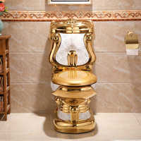 Ensemble WC et lavabo sur pied en céramique de style royal de luxe, couleur or, pour salle de bain
