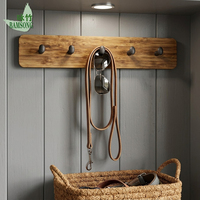 Porte-manteau mural en bambou carbonisé écologique pour entrée, buanderie, chambre, avec 5 crochets pour chapeaux, sacs, clés, serviettes