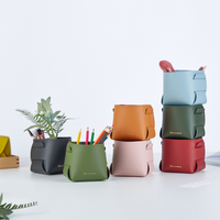 Petit panier de rangement porte-stylo décor de bureau brosse cosmétique conteneur plateau de rangement en cuir PU
