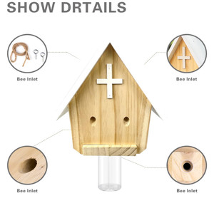 Vente en gros de pièges à abeilles de charpentier écologiques personnalisés Piège à abeilles en bois de style église en bois naturel pour l'extérieur Technique polie - Product Image 6