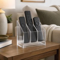 Support de Présentation en Acrylique Personnalisé pour Télécommandes – Organisateur Transparent Multi-emplacements pour Télécommandes TV avec Séparateurs et Panneau Logo – Support de Bureau