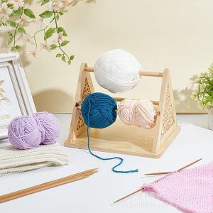 Wooden Yarn <b>Rack</b> Desktop <b>Storage</b> 2 Tier <b>Rotating</b> Yarn Holder For Knitting Craft - Product Image 1