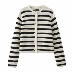 All'ingrosso 2024 autunno Vintage <span class=keywords><strong>Cardigan</strong></span> lavorato a maglia a righe bianche e nere maglione da donna stile <span class=keywords><strong>corto</strong></span> - Product Image 1