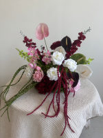 Boule de fleurs personnalisée rose pastel, bleue et jaune, faite à la main, centre de table floral en soie 5D pour mariage, douche nuptiale et fête d'anniversaire