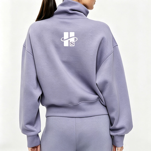 Sudaderas con capucha OEM personalizadas con logo de marca, top corto de algodón de rizo con cremallera 1/4 para mujer, sudaderas con media cremallera tipo pulóver - Product Image 5