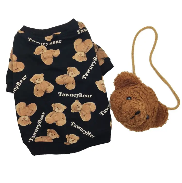 Fashion Pet Dog Hoodie Cotton Dog Clothes with Plush Bear Print