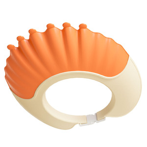 Bonnet de bain pour bébé en silicone orange et bleu, imperméable, pour le bain des nourrissons, avec anneau intérieur élastique doux, ajustement confortable - Product Image 3