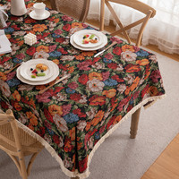 Nappe de table personnalisable anti-poussière en jacquard teint en fil polyester-coton, style vintage américain, motifs floraux Magpie, pour usage domestique