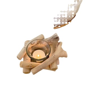 Porte-bougie en bois rond style bois flotté, décoration d'intérieur, design moderne et simple - Product Image 5