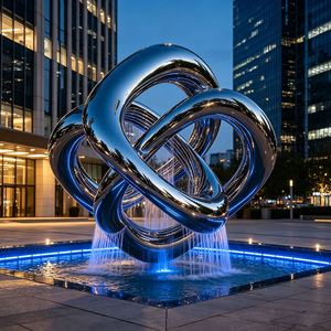 Escultura Romántica Acuática de Acero Inoxidable con Formas de Corazón, Diamante y Pétalos Abstractos para Hoteles y Plazas Emblemáticas - Product Image 2