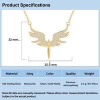 Collier avec pendentif aile d'ange en argent sterling 925, pavé de moissanite, colliers minimalistes