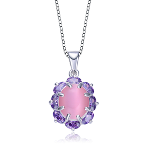 Collana TD Collette Z elegante argento Sterling con zirconi viola e accessori alla moda con ciondolo ovale in vetro rosa - Product Image 1