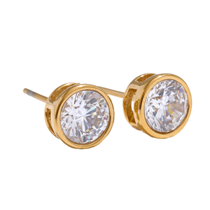 <b>Blue</b> Round <b>Stud</b> <b>Earrings</b> 18K Gold Plated Silver Bezel Set Zircon Trendy Minimalist Jewelry for Daily Wear Party - Product Image 4