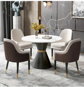 意大利豪华现代圆形大理石餐桌椅组合带转盘