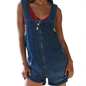 Salopette en jean pour femme, couleur unie, taille haute, coupe ample, délavée, respirante, style décontracté d'été, short-combinaison, très vendue - Product Image 4