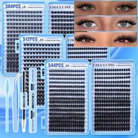 Kit de 512 extensions de cils individuels en plateau, cils en grappe DIY, avec colle et fixateur, cils segmentés doux, naturels et volumineux, vente en gros