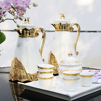 Théière Dallah de luxe de 1000 ml, thermos, cafetière arabe pour hôtel, restaurant, avec six tasses en céramique