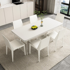 Italian Minimalist Style Acrylic <b>Rounded</b> Corner <b>Dining</b> <b>Table</b> 6 Piece Set Pure <b>White</b> And Black <b>Dining</b> Room Set Durable - Product Image 1