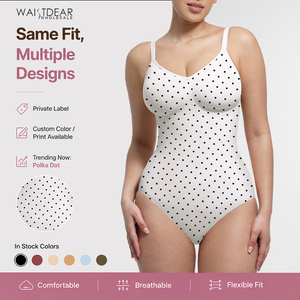 Waistdear Custom Comfortable White Polka Dot <strong>Bodysuit</strong> <strong>Women</strong> Tummy Control Adjustable Strap Shapewear <strong>Bodysuit</strong> OEM Factory - Product Image 1