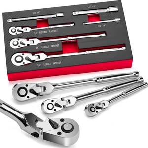Set di 6 Chiavi a Cricchetto con Testa Flessibile a 180 Gradi, Attacco da 1/4 e 3/8, Barra di Prolunga, Set di Utensili Manuali - Product Image 2