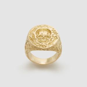 Custom Design Skull <b>Ring</b> for Men Gothic Gold <b>Ring</b> with Vine Pattern and Hand Engraving Fashion Punk Rock <b>Statement</b> Jewelry - Product Image 5