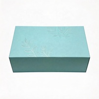 Boîtes pliables rigides de luxe bleues OEM pour vêtements, avec couvercle rabattable, personnalisées pour chapeaux et vêtements de mode, avec impression estampée