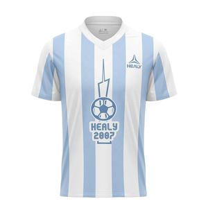 Maillot de football rétro à rayures bleues et blanches à col en V, maillot de football surdimensionné pour hommes, maillot de football de haute qualité - Product Image 1