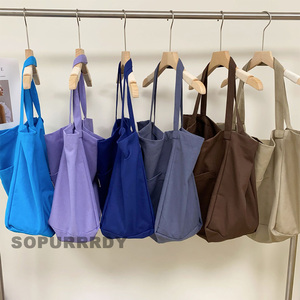 Bolsas de Lona con Logotipo Personalizado, Bolsa de Compras de Lona de Gran Capacidad, Color Sólido, Plegable, de Algodón, Simple, con Bolsillo, Bolsa de Hombro - Product Image 6