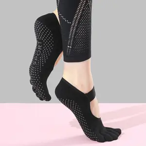 Customizable Anti-Slip 5 Toe Grip Yoga Socks Elastic-Strap Backless Breathable Fitness Socks