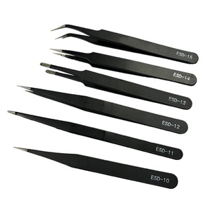Pincettes antistatiques Lijian en acier inoxydable à pointe incurvée pour l'électronique, les cils, le nail art et le nettoyage des nids d'oiseaux - Product Image 4